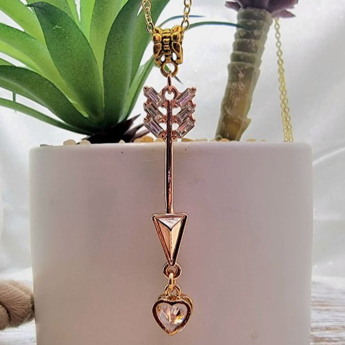 Rose Gold Arrow & Gold Heart Necklace, Cupid Jewelry, Romantic Symbol Pendant