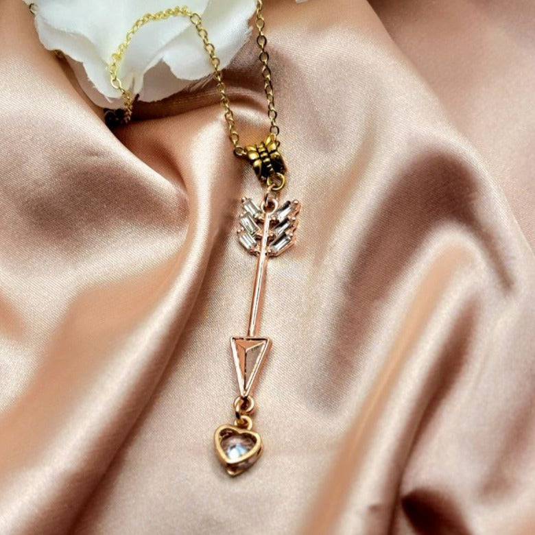 Rose Gold Arrow & Gold Heart Necklace, Cupid Jewelry, Romantic Symbol Pendant