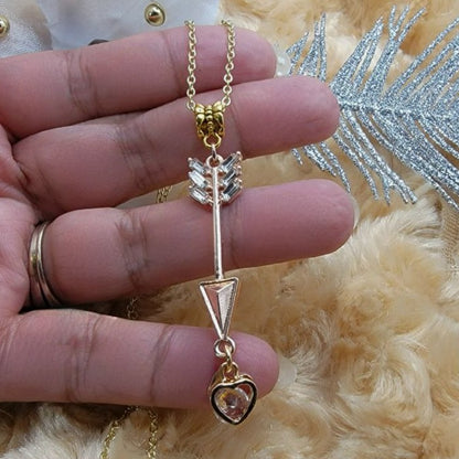 Rose Gold Arrow & Gold Heart Necklace, Cupid Jewelry, Romantic Symbol Pendant