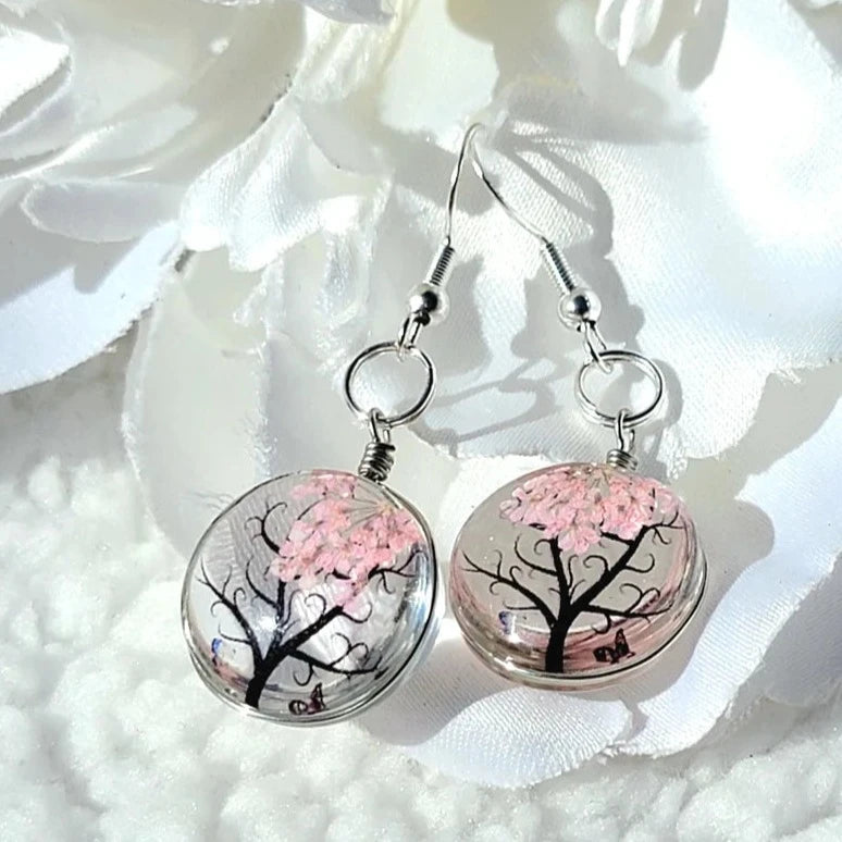 Soft Pink Blooms Earrings, Romantic Dangle for Her, Botanical Jewelry, Real Baby's Breath Flower Earrings