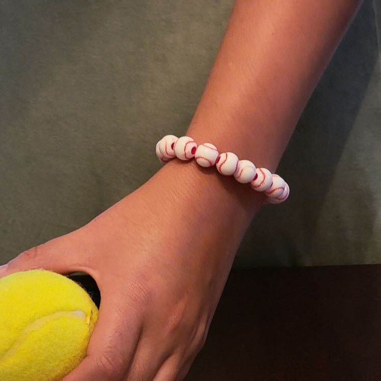 Stretch Baseball Beaded Bracelet, Sports Mom Accessory, Sweatproof Athletic Gifts, Team Spirit Jewelry, Handmade Kid's Everyday wear