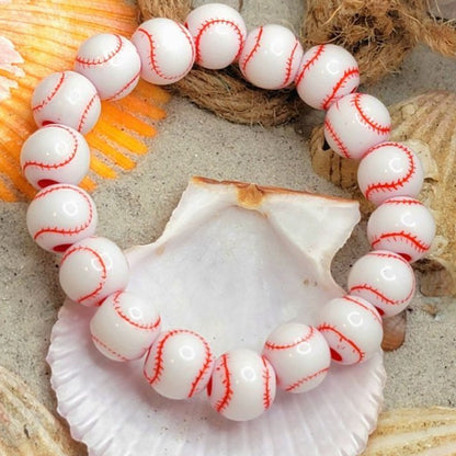 Stretch Baseball Beaded Bracelet, Sports Mom Accessory, Sweatproof Athletic Gifts, Team Spirit Jewelry, Handmade Kid's Everyday wear