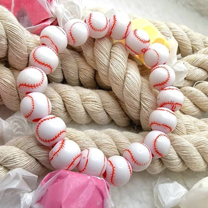 Pulsera elástica con cuentas de béisbol, accesorio para mamá deportiva, regalos atléticos, joyas de espíritu de equipo, deportes juveniles, ropa diaria para niños hecha a mano