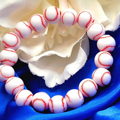 Stretch Baseball Beaded Bracelet, Sports Mom Accessory, Sweatproof Athletic Gifts, Team Spirit Jewelry, Handmade Kid's Everyday wear