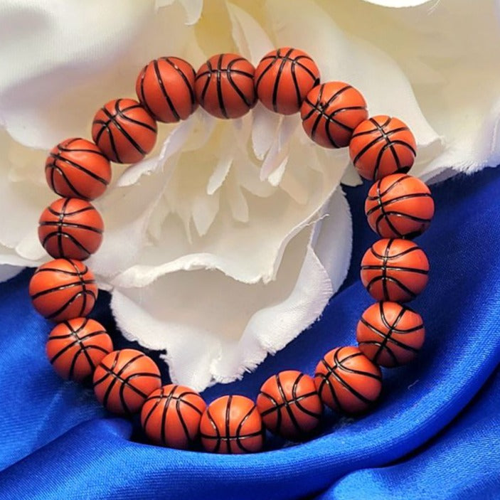 Pulsera con cuentas de baloncesto, accesorio para equipo deportivo, joyería atlética, accesorio elástico deportivo, pulsera impermeable, ropa cómoda para el día del juego