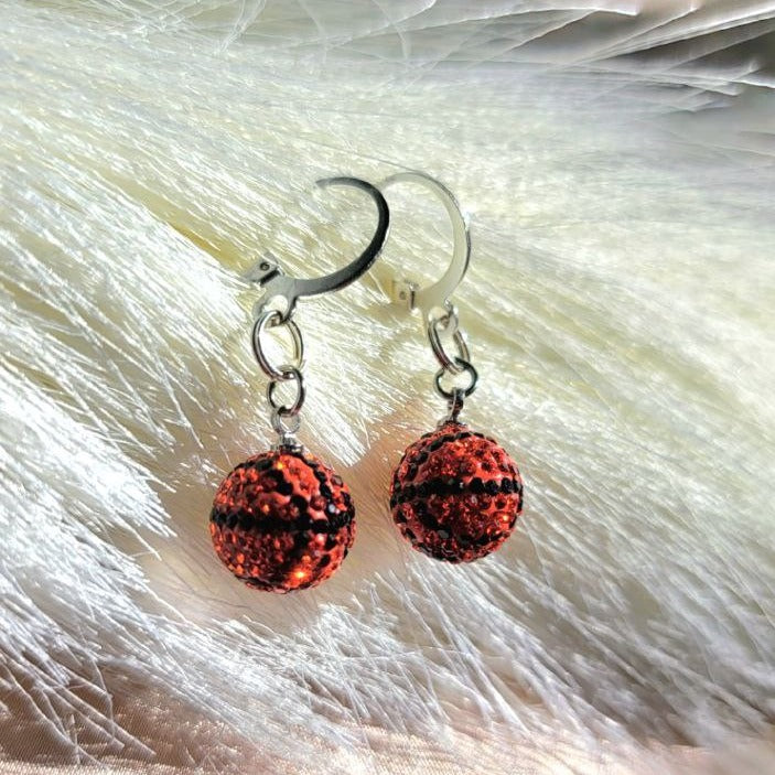 Fashionable Basketball Earrings, Sporty & Stylish Rhinestone Dangles, Sport Lover Jewelry