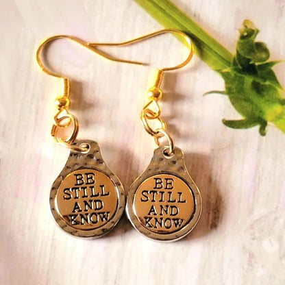 Be Still And Know Earrings, Motivating Words Dangle, Religious Milestone Celebration Gift