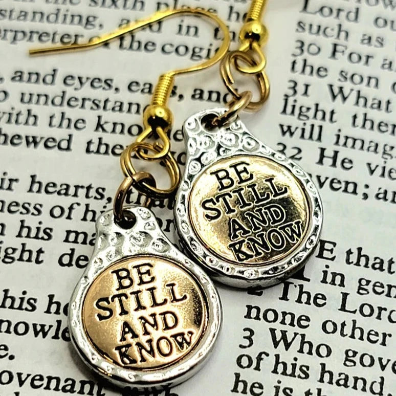 Be Still And Know Earrings, Motivating Words Dangle, Religious Milestone Celebration Gift