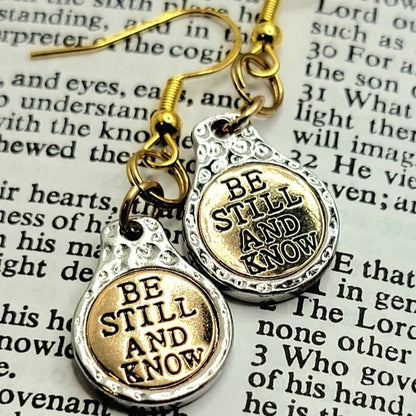 Be Still And Know Earrings, Motivating Words Dangle, Religious Milestone Celebration Gift