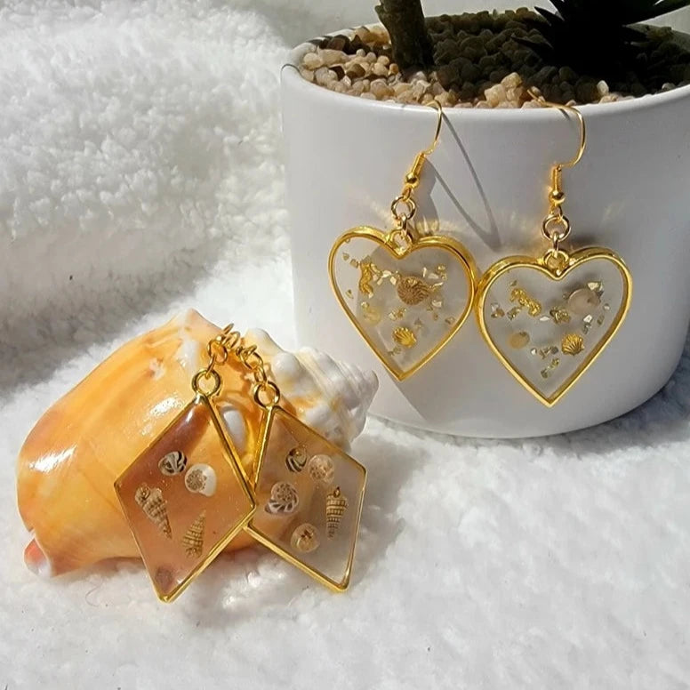 Authentic Seashell Beach Earrings, Heart-Shaped Seashell Earrings