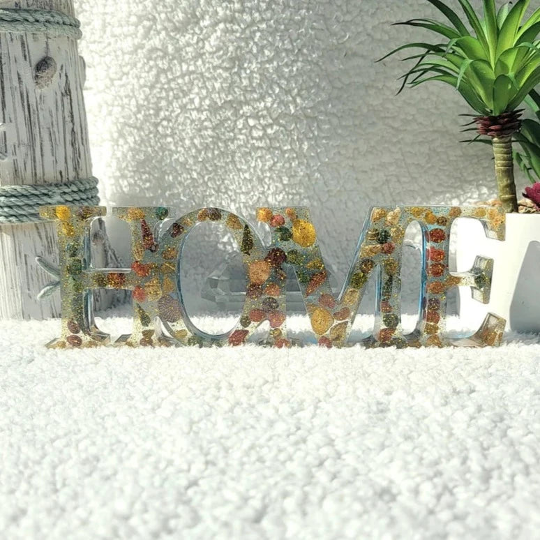 Beach Theme Resin Home Sign, Coastal Interior Design with real beach sand and sea shells