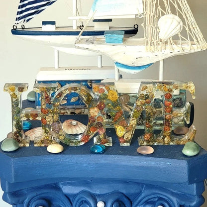 Panneau de maison en résine sur le thème de la plage, décor de coquillages, véritable art de coquillages de plage, design d’intérieur côtier, décor de la vie marine, style artistique sur le thème de l’océan