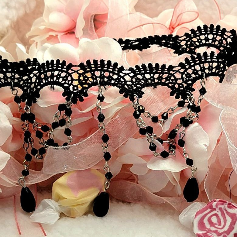 Black Chain Lolita Dangle Choker, Elegant Victorian Inspired Design