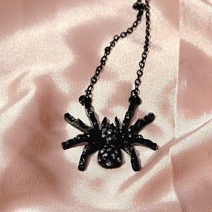 Black Widow Rhinestone Spider Necklace, Lady Vampire Choker, Macabre Jewelry