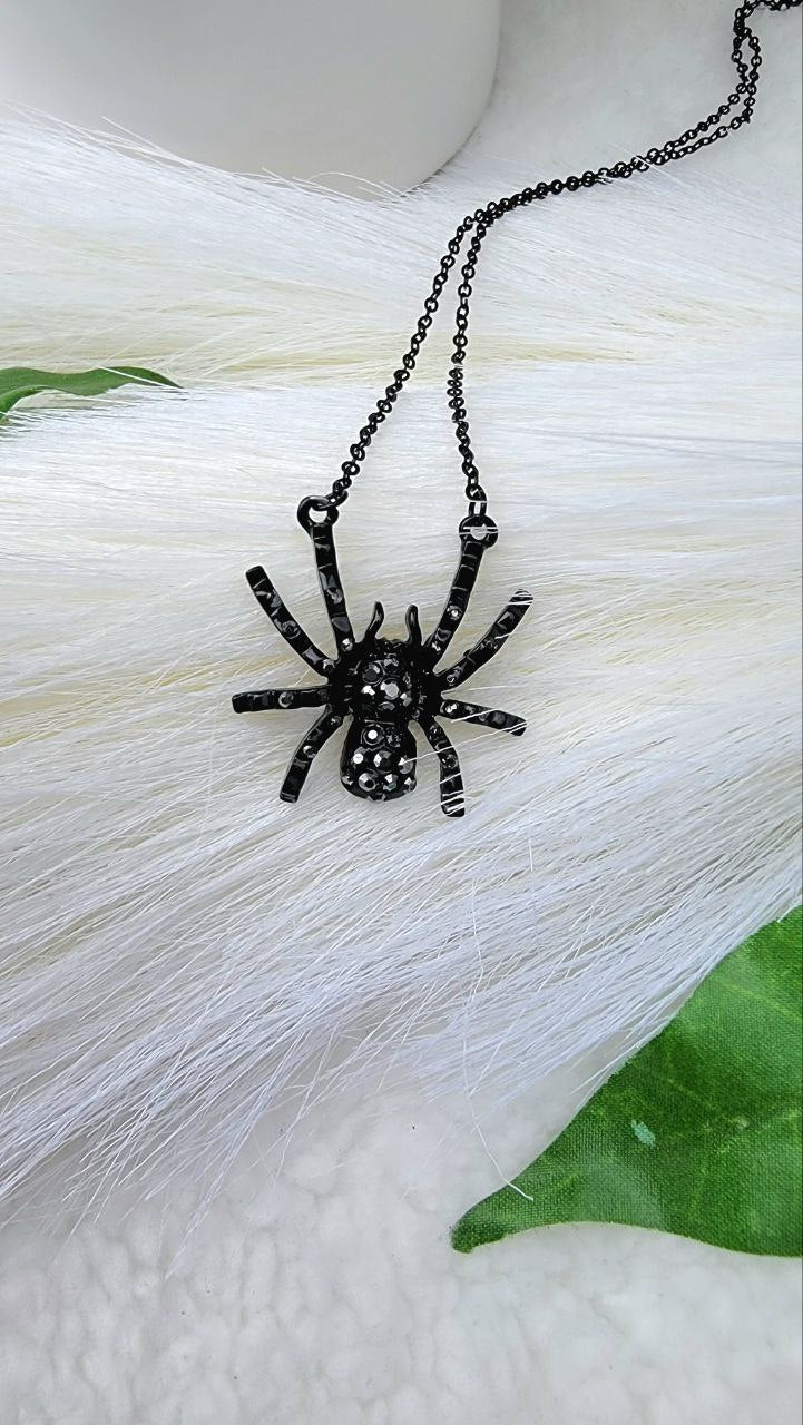 Black Widow Rhinestone Spider Necklace, Lady Vampire Choker, Macabre Jewelry