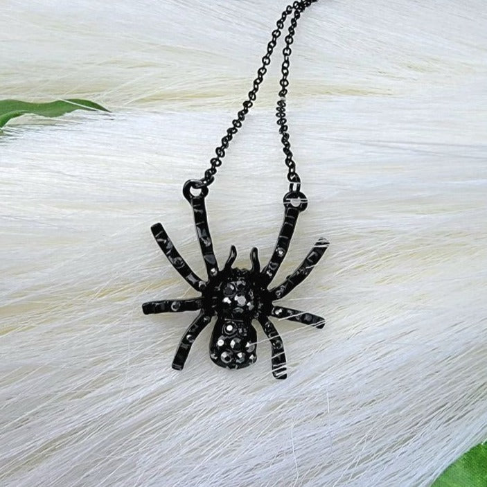 Black Widow Rhinestone Spider Necklace, Lady Vampire Choker, Macabre Jewelry