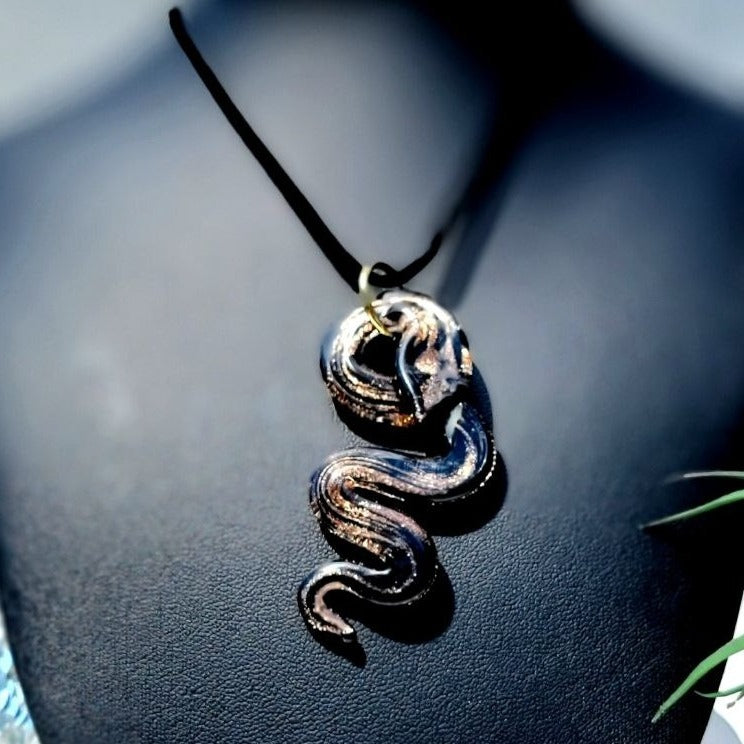 Elegant Glass Serpent Necklace, Snake Pendant, Dark Aesthetic Charm,