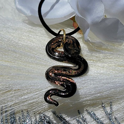 Elegant Glass Serpent Necklace, Snake Pendant, Dark Aesthetic Charm,