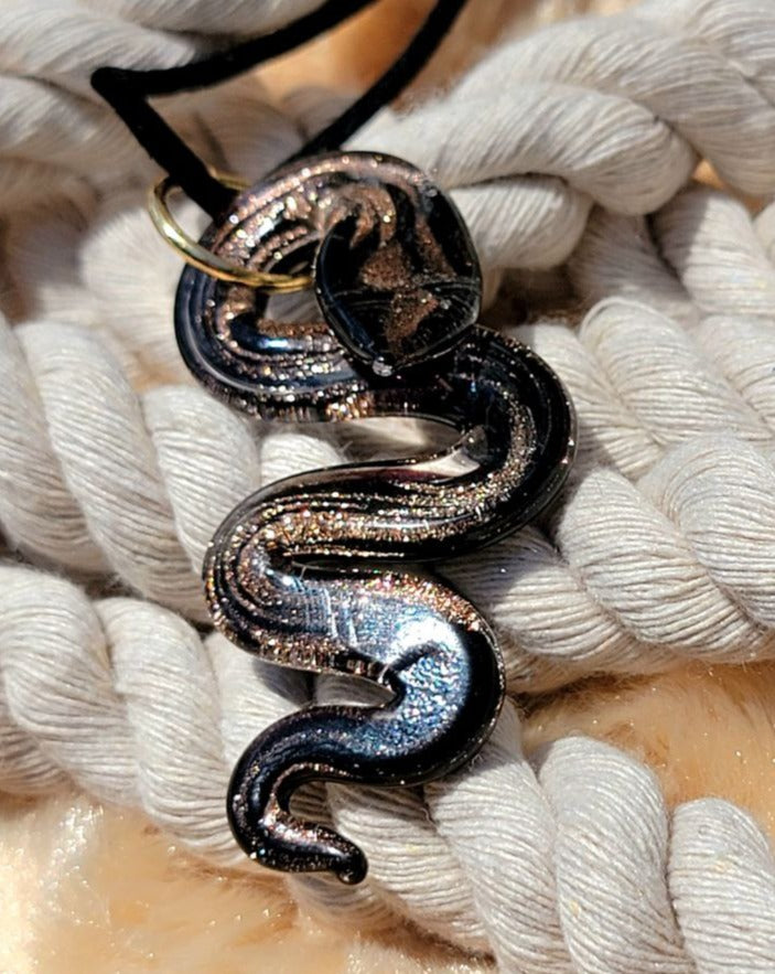 Elegant Glass Serpent Necklace, Snake Pendant, Dark Aesthetic Charm,