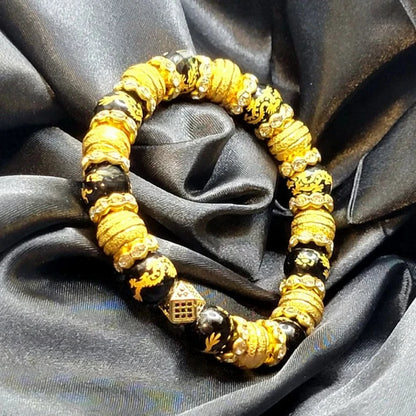 Black and Gold Dragon Bracelet, Dragon Flying Design