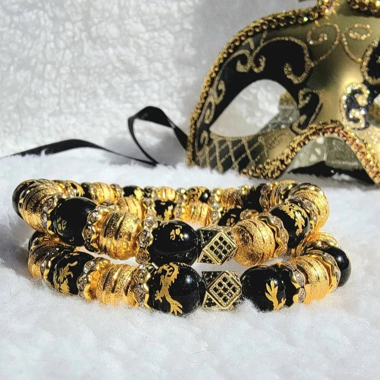 Black and Gold Dragon Bracelet, Dragon Flying Design