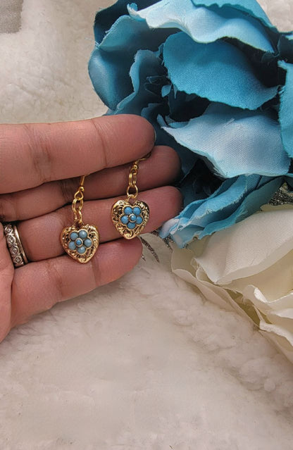 Blue and Gold Heart-Shape Earring, Timeless Romantic Accessory