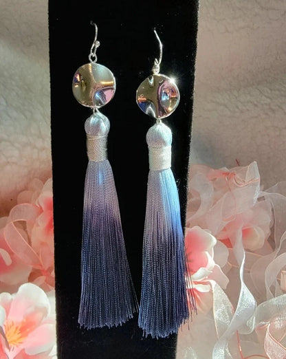 Gradient Royal Blue Long Dangle Tassel Earring, Elegant Evening Jewelry, Two Tone Ombre Drop