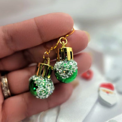 Festive Green Christmas Ball Earring, Vibrant Classic Dangle, Yuletide Fashion Jewelry