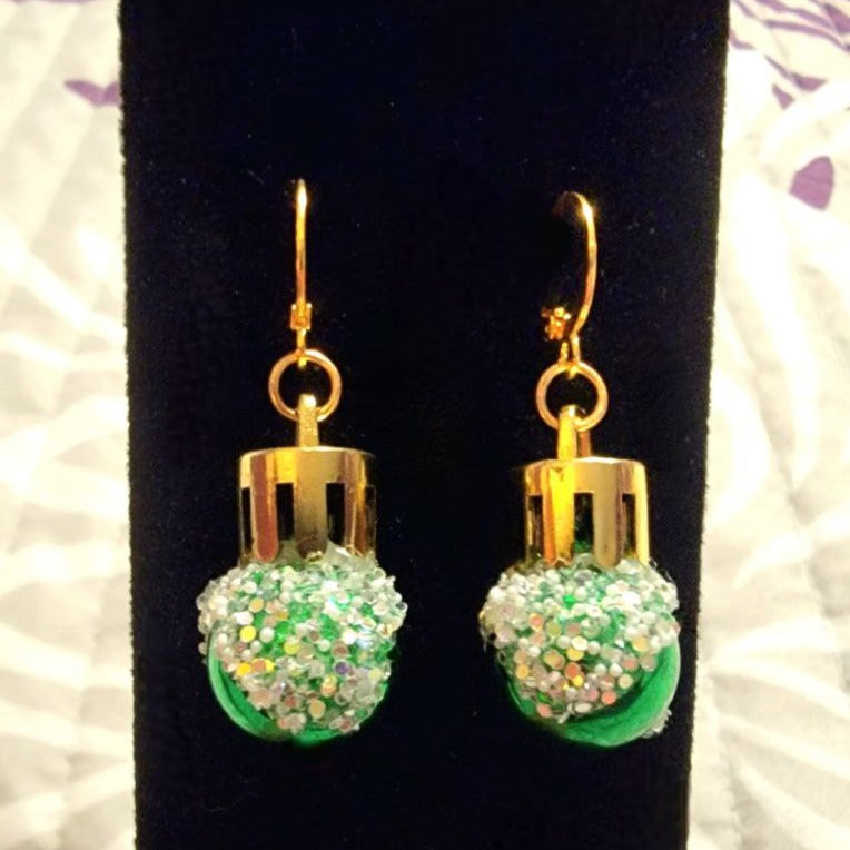 Festive Green Christmas Ball Earring, Vibrant Classic Dangle, Yuletide Fashion Jewelry