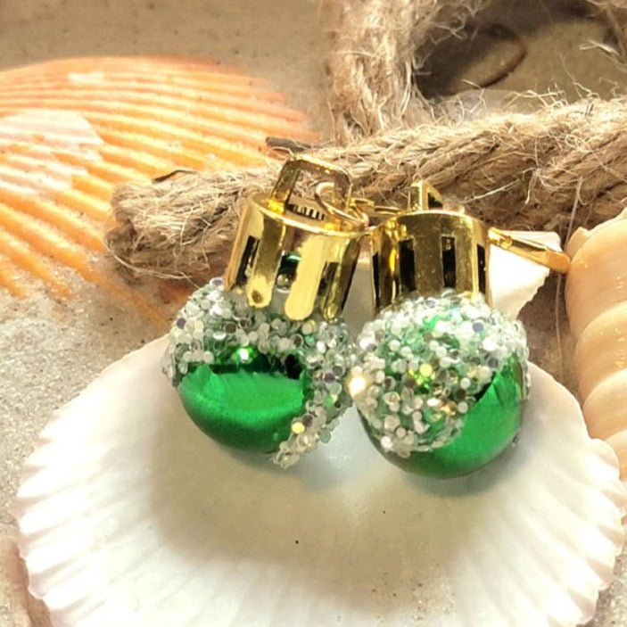 Festive Green Christmas Ball Earring, Vibrant Classic Dangle, Yuletide Fashion Jewelry