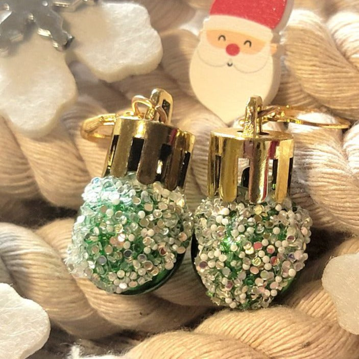 Festive Green Christmas Ball Earring, Vibrant Classic Dangle, Yuletide Fashion Jewelry