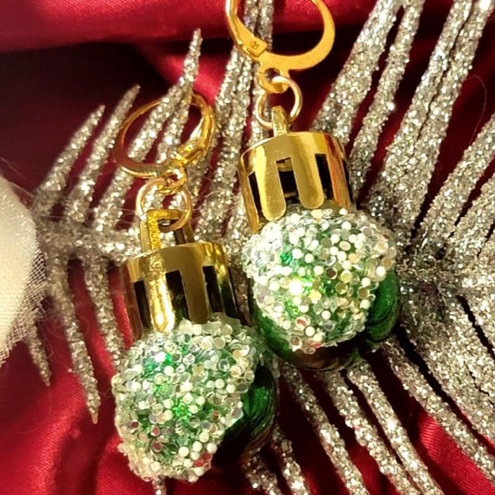 Festive Green Christmas Ball Earring, Vibrant Classic Dangle, Yuletide Fashion Jewelry