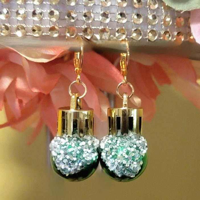 Festive Green Christmas Ball Earring, Vibrant Classic Dangle, Yuletide Fashion Jewelry