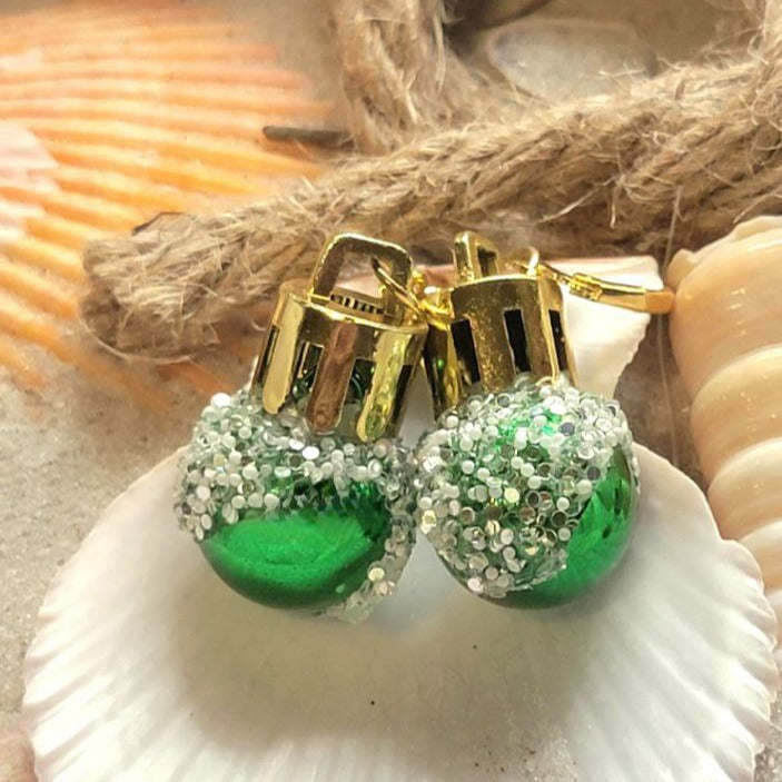 Festive Green Christmas Ball Earring, Vibrant Classic Dangle, Yuletide Fashion Jewelry