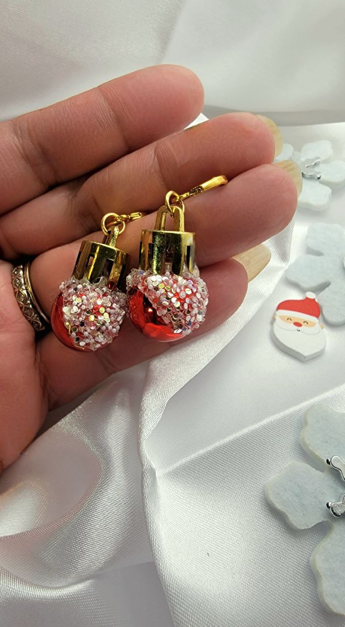 Classic Bright Red Christmas Ball Earring, Chic & Sophisticated Holiday Accessory