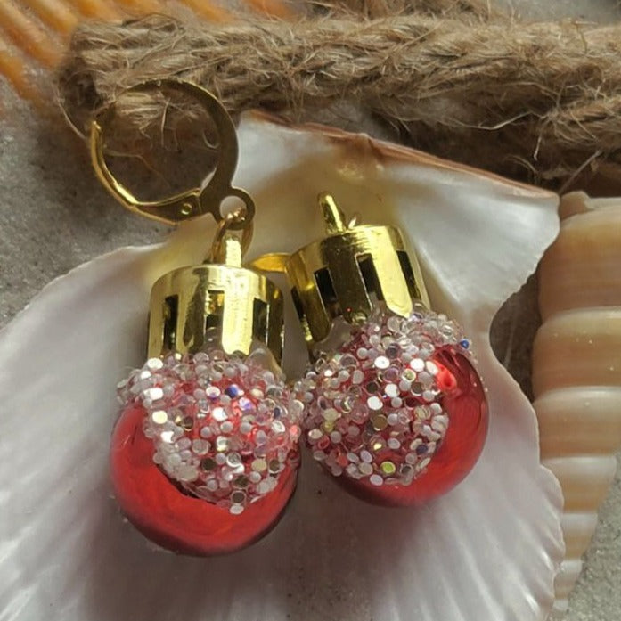 Classic Bright Red Christmas Ball Earring, Chic & Sophisticated Holiday Accessory