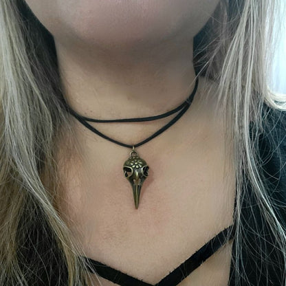 Antique Gold Raven Skull Choker, Unisex Bone Jewelry Necklace