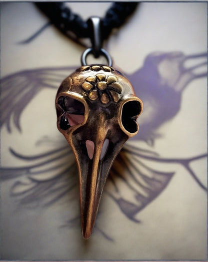 Antique Gold Raven Skull Choker, Unisex Bone Jewelry Necklace