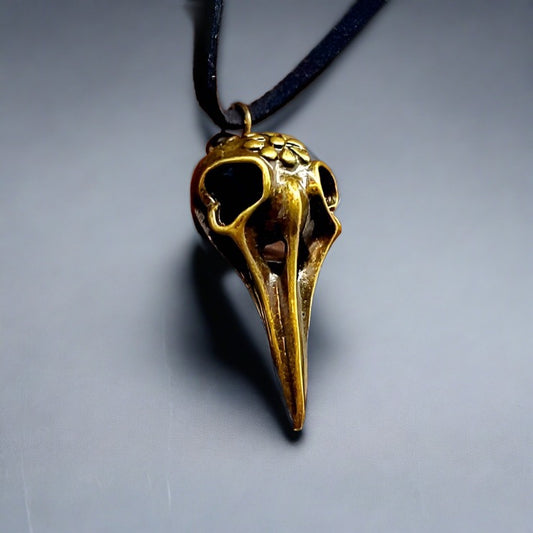 Antique Gold Raven Skull Choker, Unisex Bone Jewelry Necklace