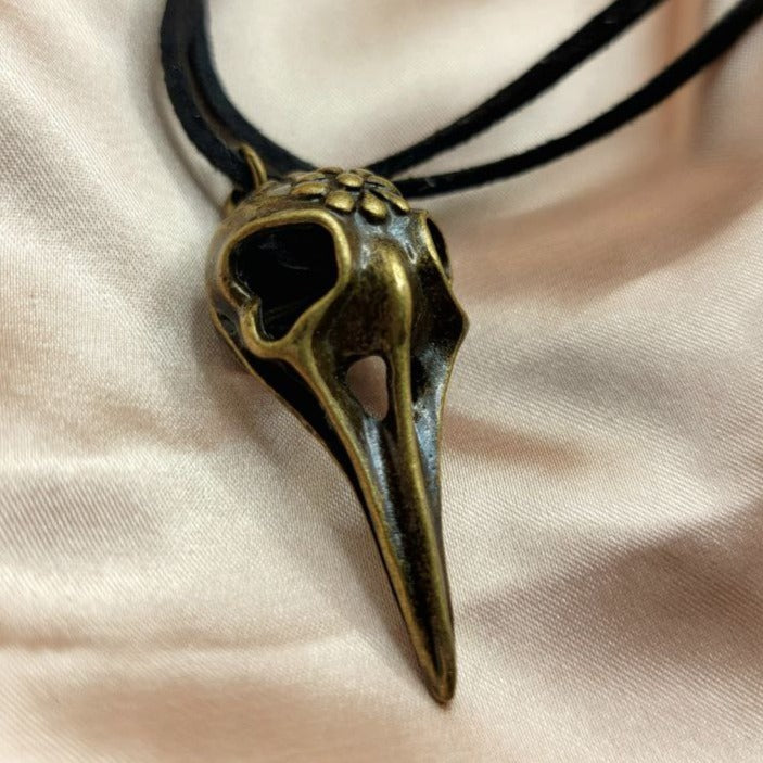 Antique Gold Raven Skull Choker, Unisex Bone Jewelry Necklace