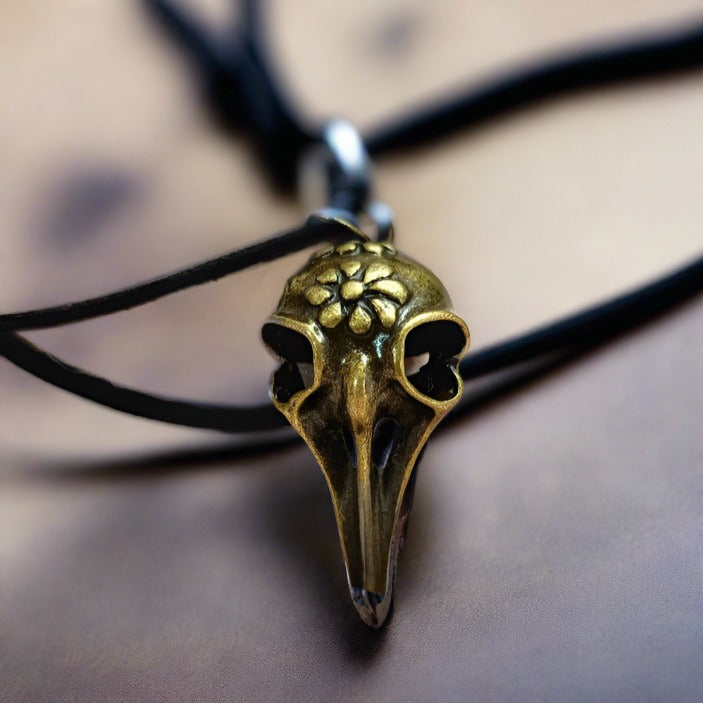 Antique Gold Raven Skull Choker, Unisex Bone Jewelry Necklace