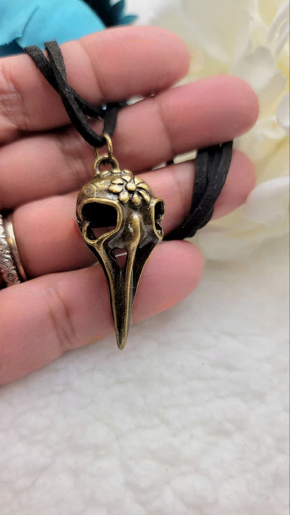 Antique Gold Raven Skull Choker, Unisex Bone Jewelry Necklace