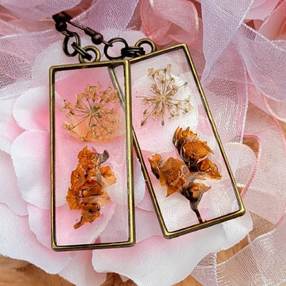 One of a Kind Burnt Orange Limonium Earring, Delicate Dried Blossom Dangle, Artistic Fall Nature Pendant