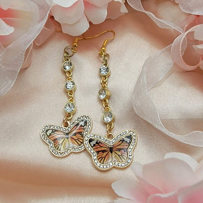 Pendiente de mariposa monarca con diamantes de imitación, colgantes elegantes para eventos de verano, accesorios de lujo para mujer, gota inspirada en la naturaleza