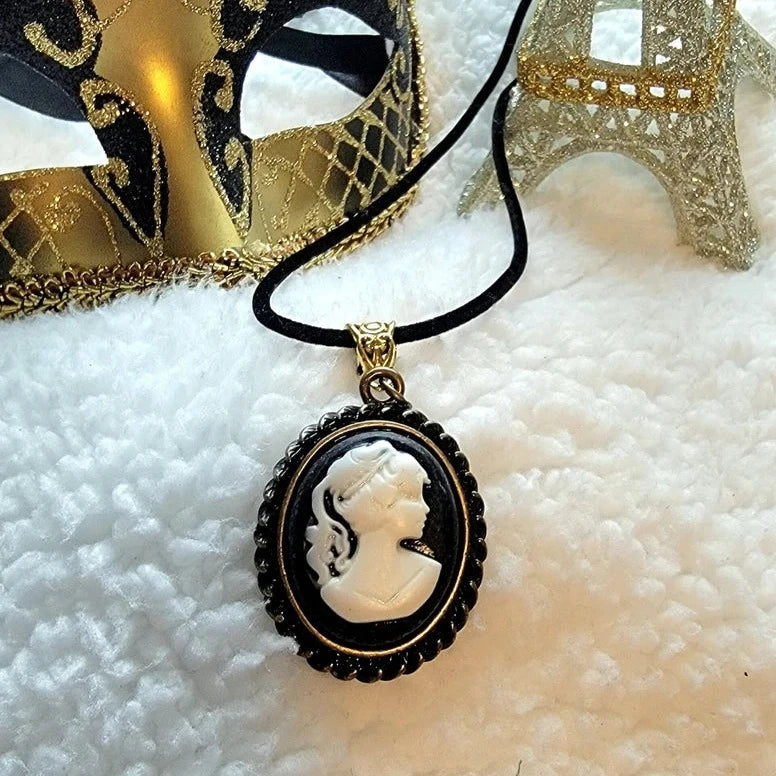 Classic White Cameo Oval Pendant Necklace and Lightweight Cameo Drop Earring Jewelry Set