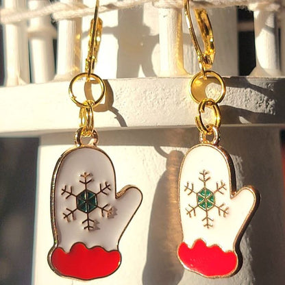 Warm Winter Mitten Earring, Unique Christmas Gift for Her, Red & White Holiday Dangle, Holiday Party Drop, Yuletide Cheer Accessory