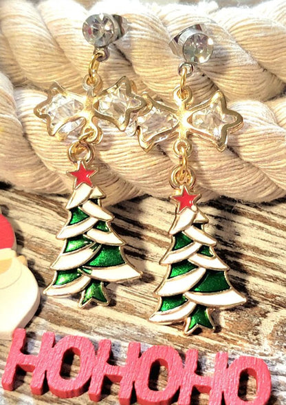 Christmas Tree Drop Earrings, Elegant Dangle for Holiday Parties, Shimmering Yuletide Accessory