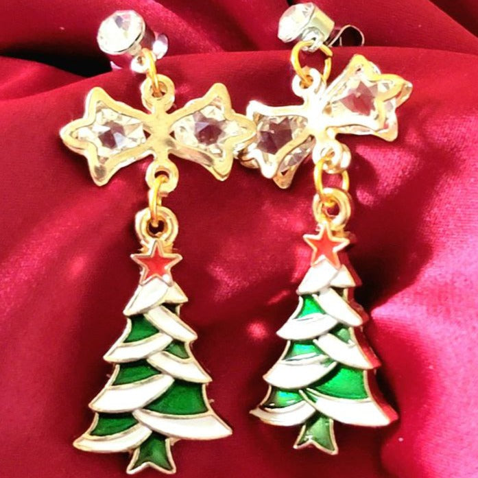 Christmas Tree Drop Earrings, Elegant Dangle for Holiday Parties, Shimmering Yuletide Accessory