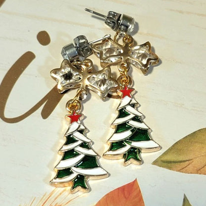 Christmas Tree Drop Earrings, Elegant Dangle for Holiday Parties, Shimmering Yuletide Accessory