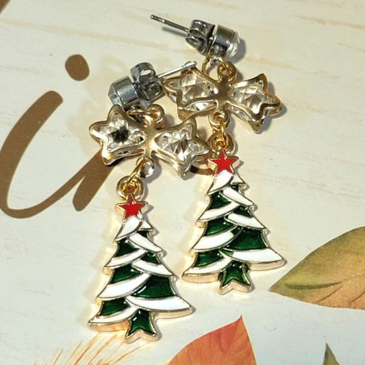 Christmas Tree Drop Earrings, Elegant Dangle for Holiday Parties, Shimmering Yuletide Accessory